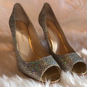Silver Sparkly Enzo Angiolini Peeptoe Heels